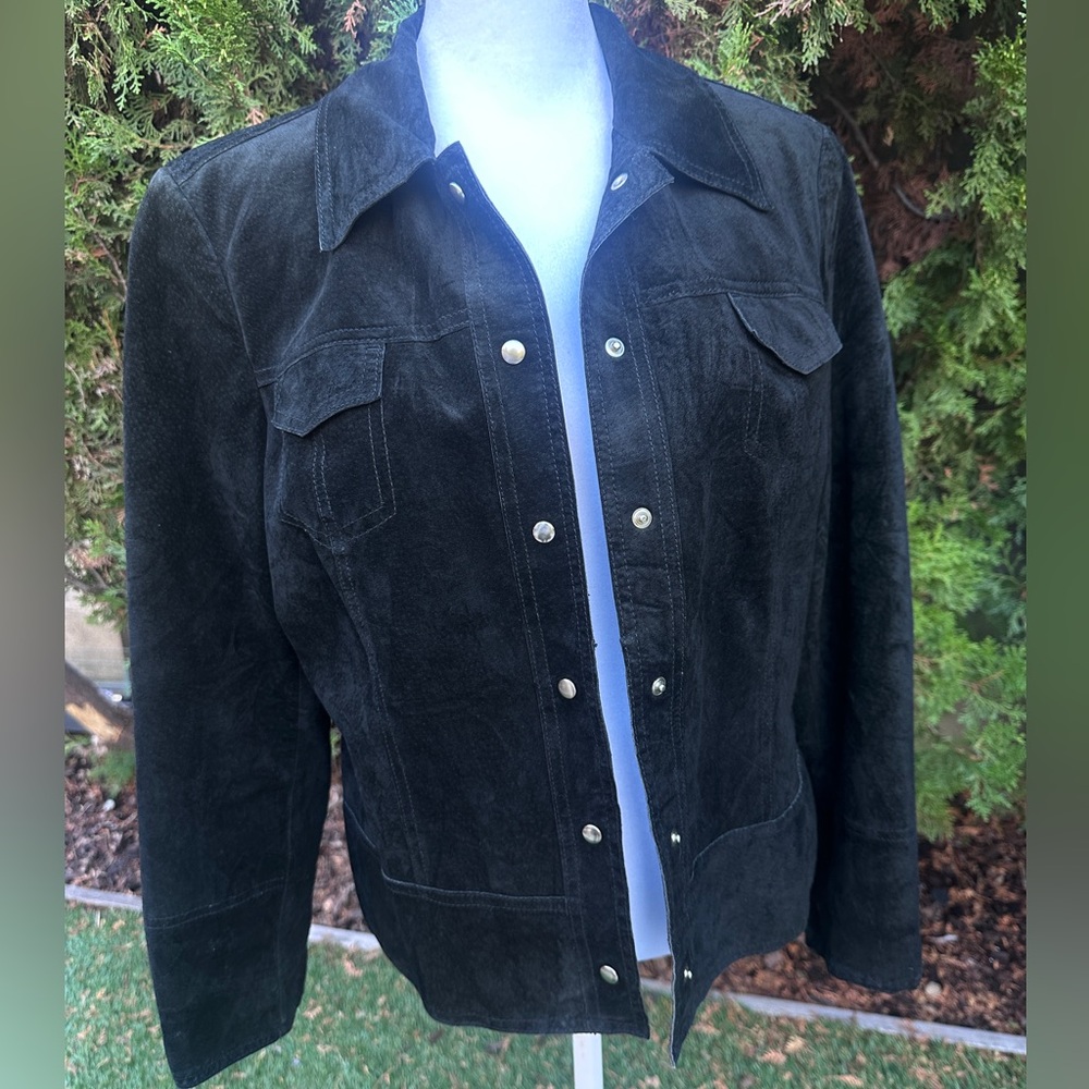 100% Leather Suede Vintage Y2K Valerie Stevens Black Western Jacket Petite - Picture 1 of 8